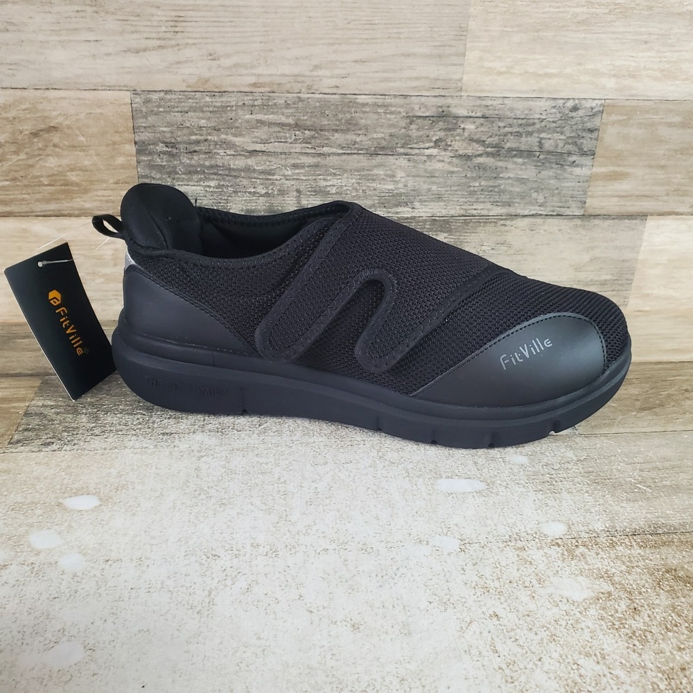 Fitville Mens Diabetic Shoes Sz 12.5 Black Orthopedic Slip-On Walking Sneakers